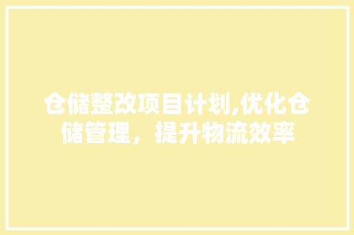 仓储整改项目计划,优化仓储管理，提升物流效率