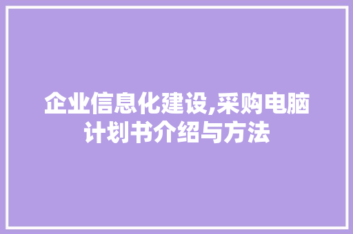 企业信息化建设,采购电脑计划书介绍与方法