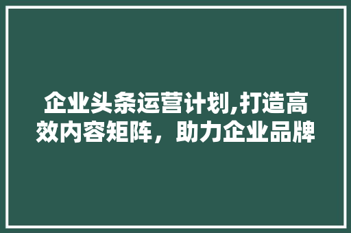 企业头条运营计划,打造高效内容矩阵，助力企业品牌腾飞