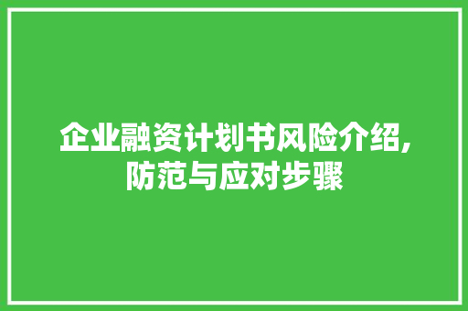 企业融资计划书风险介绍,防范与应对步骤