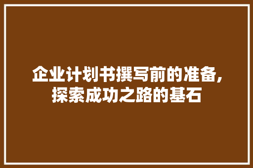 企业计划书撰写前的准备,探索成功之路的基石