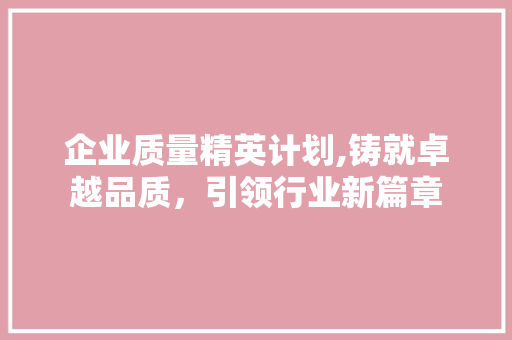 企业质量精英计划,铸就卓越品质，引领行业新篇章