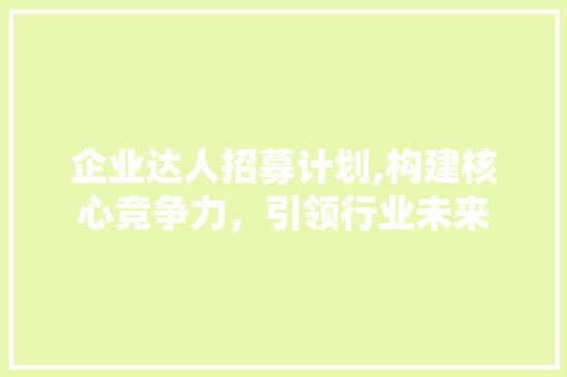 企业达人招募计划,构建核心竞争力，引领行业未来