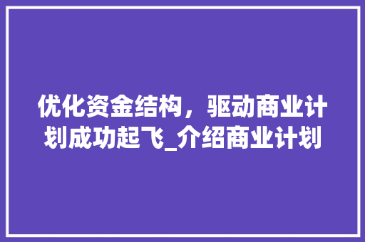 优化资金结构，驱动商业计划成功起飞_介绍商业计划书中的资金布局艺术 申请书范文