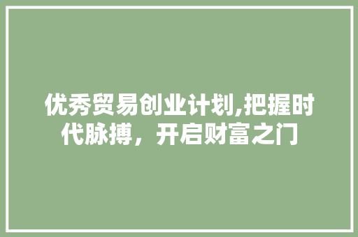 优秀贸易创业计划,把握时代脉搏，开启财富之门