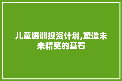 儿童培训投资计划,塑造未来精英的基石