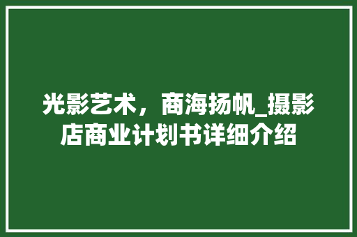 光影艺术，商海扬帆_摄影店商业计划书详细介绍