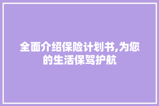 全面介绍保险计划书,为您的生活保驾护航 论文范文