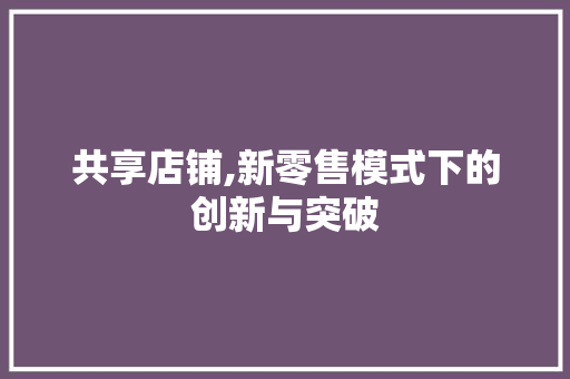 共享店铺,新零售模式下的创新与突破