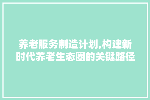 养老服务制造计划,构建新时代养老生态圈的关键路径