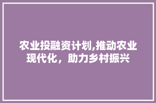 农业投融资计划,推动农业现代化，助力乡村振兴