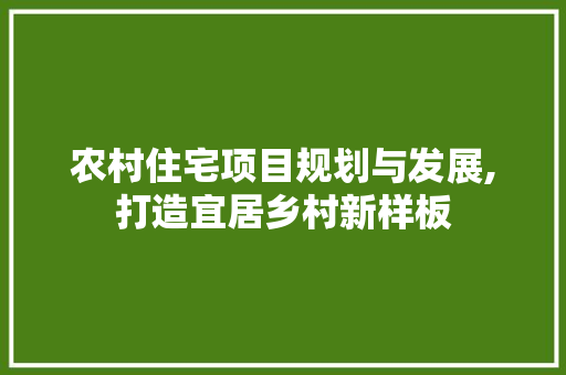 农村住宅项目规划与发展,打造宜居乡村新样板