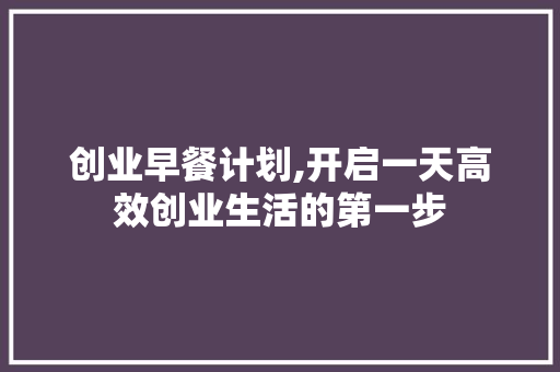 创业早餐计划,开启一天高效创业生活的第一步