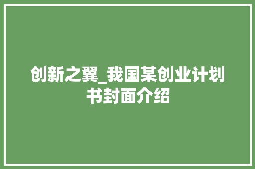 创新之翼_我国某创业计划书封面介绍