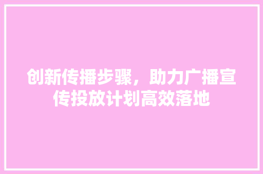 创新传播步骤，助力广播宣传投放计划高效落地