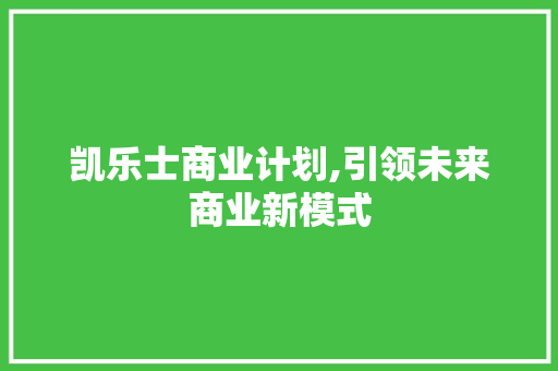 凯乐士商业计划,引领未来商业新模式