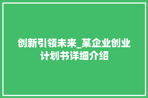 创新引领未来_某企业创业计划书详细介绍