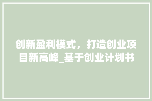 创新盈利模式，打造创业项目新高峰_基于创业计划书盈利点的详细分析