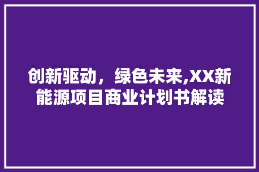 创新驱动，绿色未来,XX新能源项目商业计划书解读