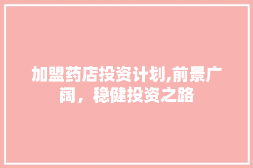 加盟药店投资计划,前景广阔，稳健投资之路