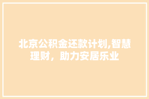 北京公积金还款计划,智慧理财，助力安居乐业