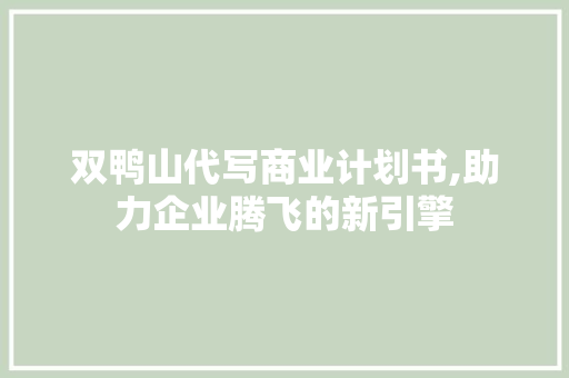 双鸭山代写商业计划书,助力企业腾飞的新引擎