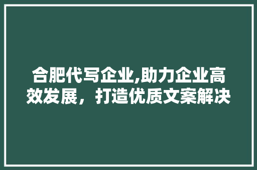 合肥代写企业,助力企业高效发展，打造优质文案解决方法