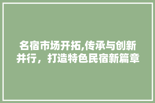 名宿市场开拓,传承与创新并行，打造特色民宿新篇章