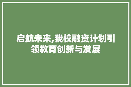 启航未来,我校融资计划引领教育创新与发展