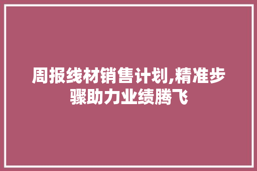 周报线材销售计划,精准步骤助力业绩腾飞