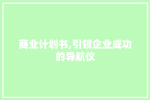 商业计划书,引领企业成功的导航仪