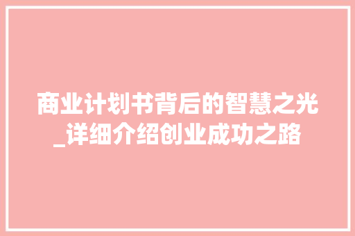 商业计划书背后的智慧之光_详细介绍创业成功之路