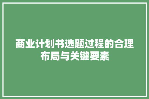 商业计划书选题过程的合理布局与关键要素