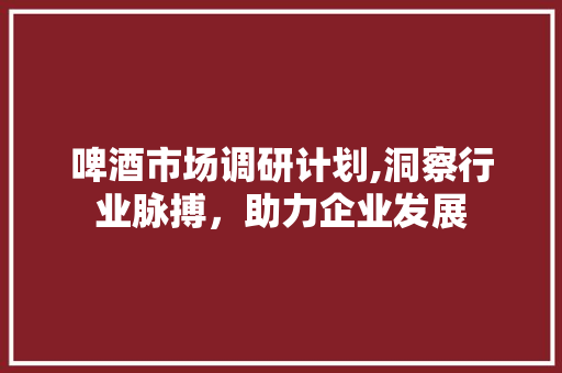 啤酒市场调研计划,洞察行业脉搏，助力企业发展