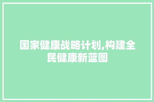 国家健康战略计划,构建全民健康新蓝图