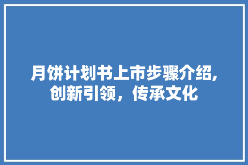 月饼计划书上市步骤介绍,创新引领，传承文化