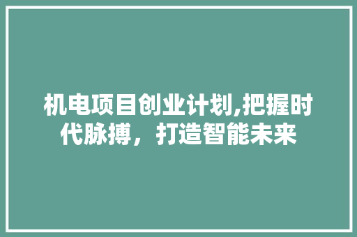 机电项目创业计划,把握时代脉搏，打造智能未来