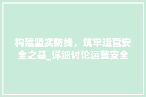 构建坚实防线，筑牢运营安全之基_详细讨论运营安全管理计划