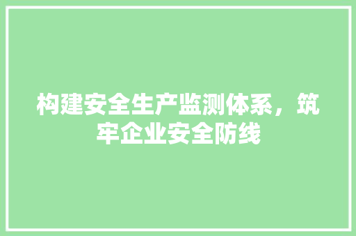 构建安全生产监测体系，筑牢企业安全防线