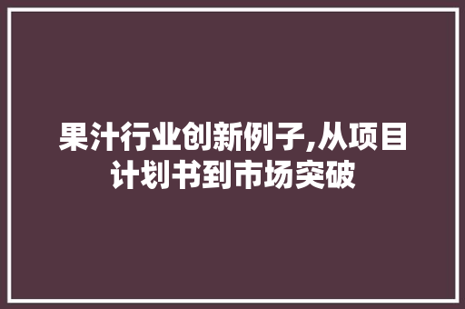 果汁行业创新例子,从项目计划书到市场突破