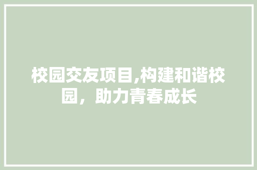 校园交友项目,构建和谐校园，助力青春成长