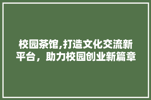 校园茶馆,打造文化交流新平台，助力校园创业新篇章