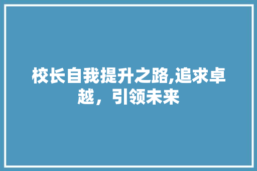 校长自我提升之路,追求卓越，引领未来