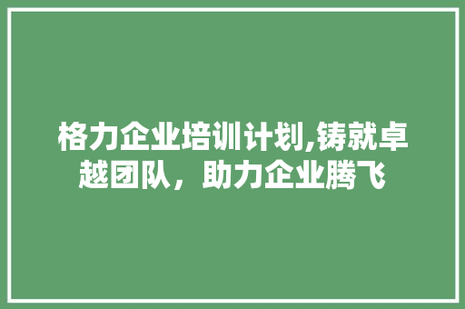 格力企业培训计划,铸就卓越团队，助力企业腾飞