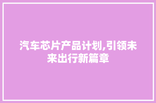 汽车芯片产品计划,引领未来出行新篇章