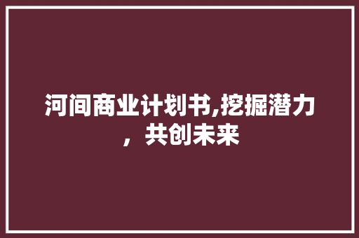 河间商业计划书,挖掘潜力，共创未来