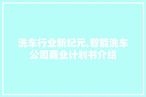 洗车行业新纪元,智能洗车公司商业计划书介绍