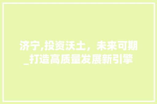 济宁,投资沃土，未来可期_打造高质量发展新引擎