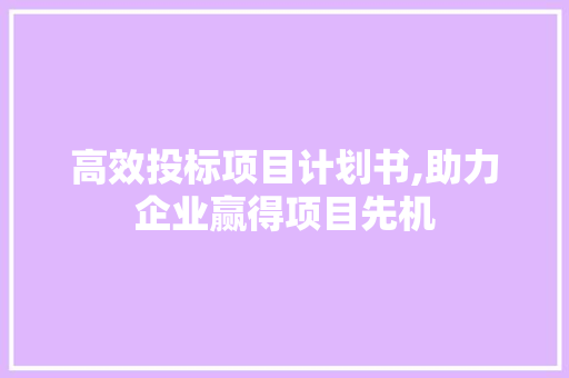 高效投标项目计划书,助力企业赢得项目先机