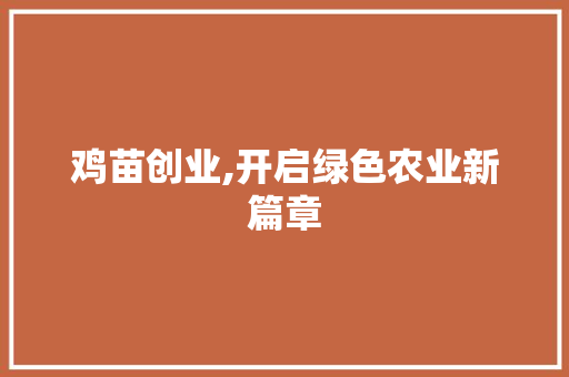 鸡苗创业,开启绿色农业新篇章